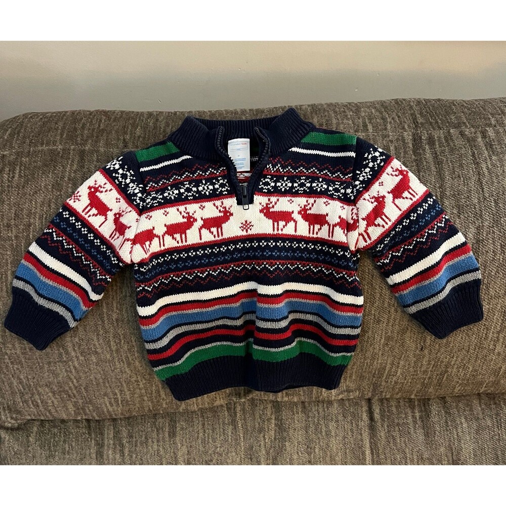 Wonder Nation Boys Christmas Reindeer Fair Isle Quarter Zip Sweater 2T